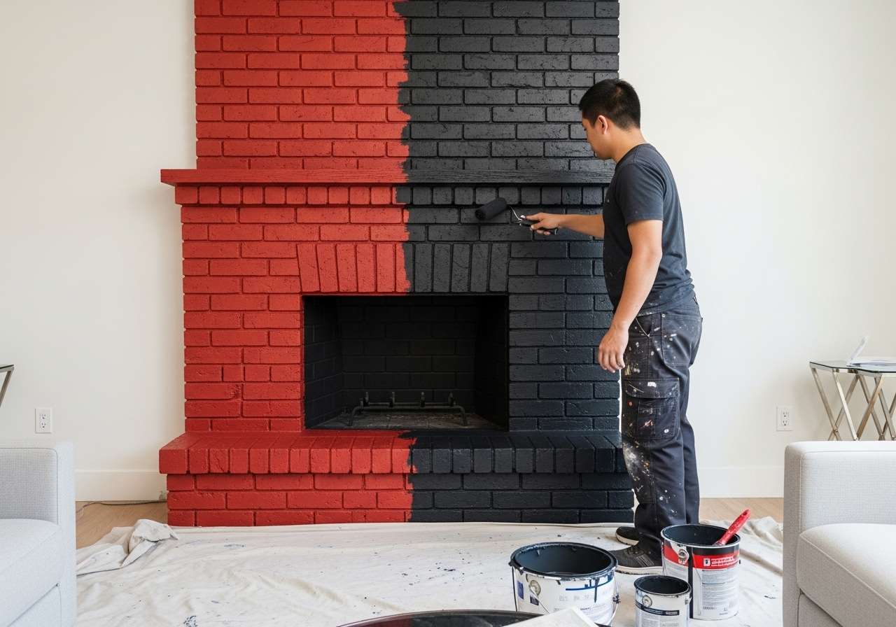 Painted Brick Fireplace Mountlake Terrace